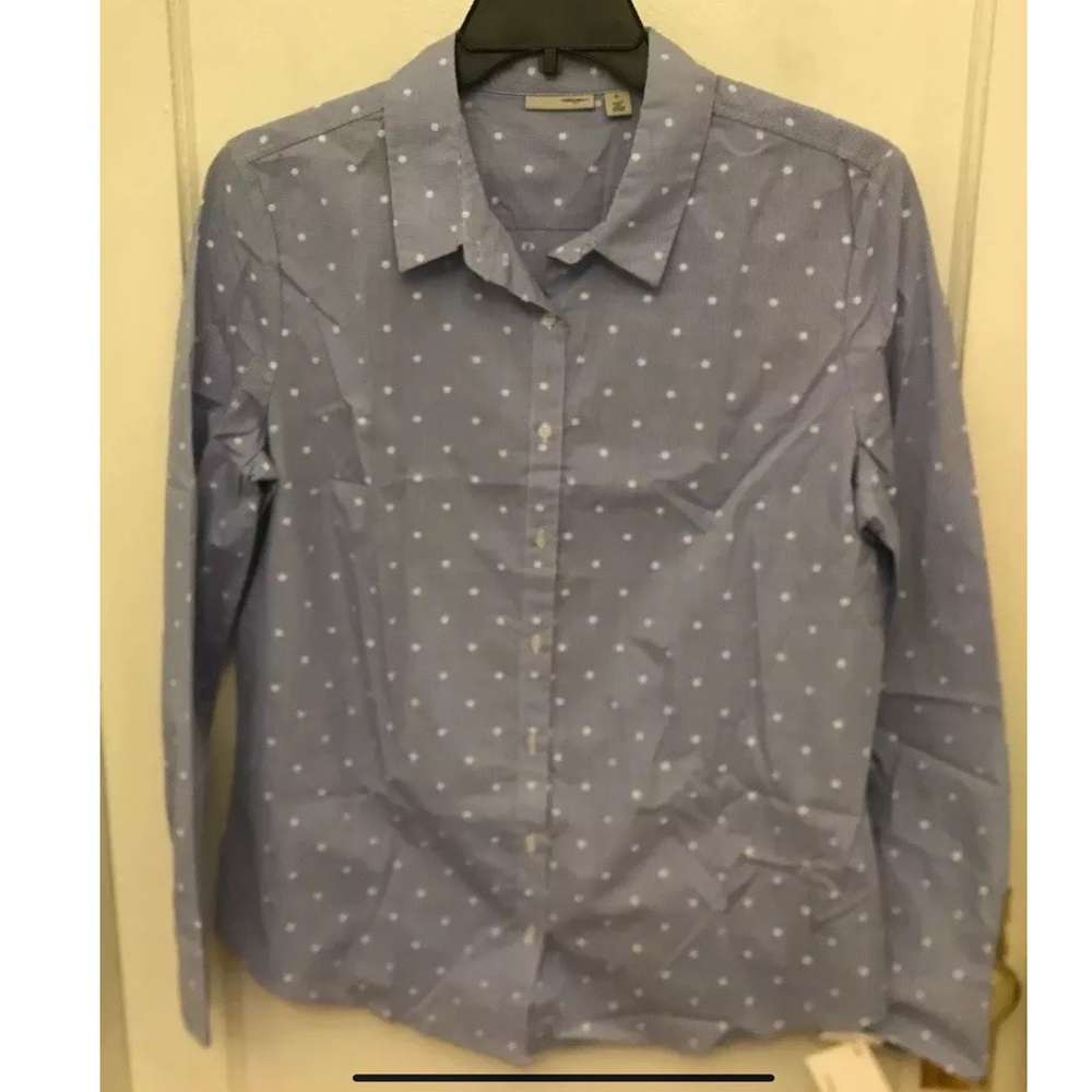 NWT Halogen Women's Size XL Polka Dot Print Blouse Blue.